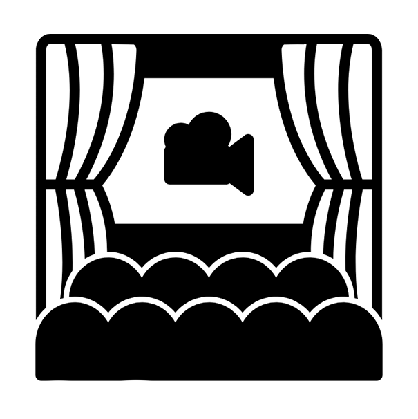 Icon of a theater stage with curtains and an audience, representing explorations of culture, theater, and the arts.